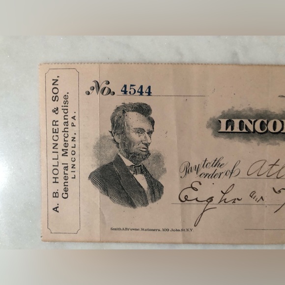 Antique Lincoln National Bank Check - Dated 1896 - Picture 4 of 6